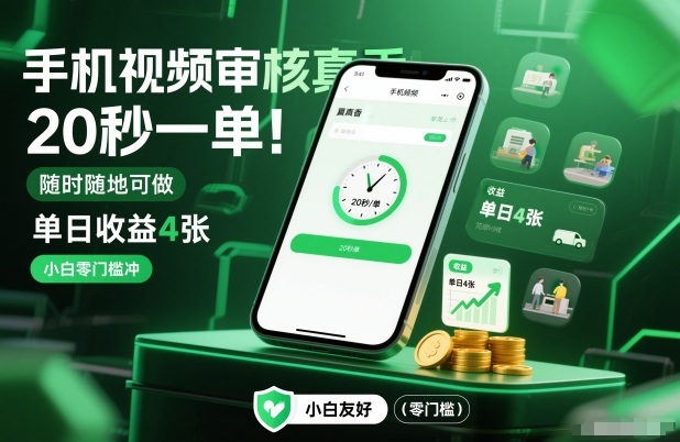 揭秘手机视频审核真香！20秒一单，随时随地可做，单日收益4张，小白零门槛冲-宝藏屋创业网