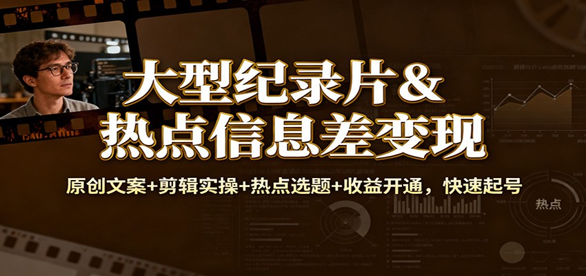大型纪录片&热点信息差变现:原创文案+剪辑实操+热点选题+收益开通实战攻略