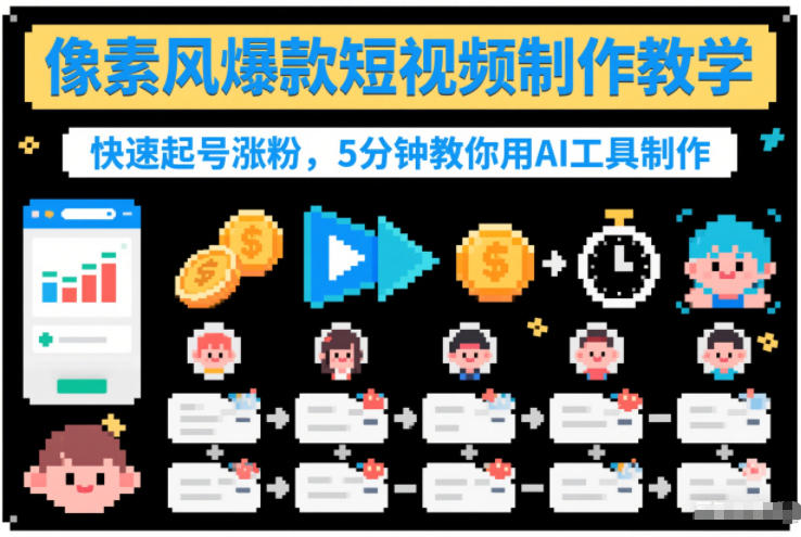 像素风爆款短视频制作教学，快速起号涨粉，5分钟教你用AI工具制作-宝藏屋创业网