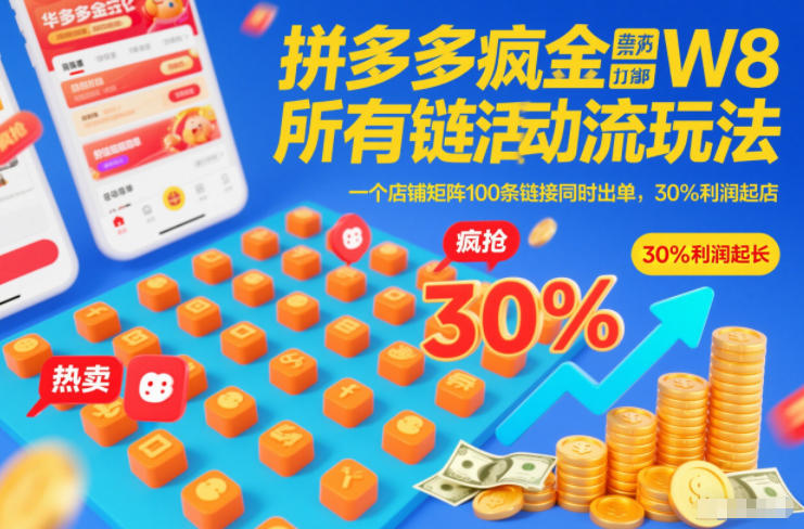 拼多多疯狂活动流玩法,所有链接全部打标,一个店铺矩阵100条链接同时出单,30%利润起店-宝藏屋创业网