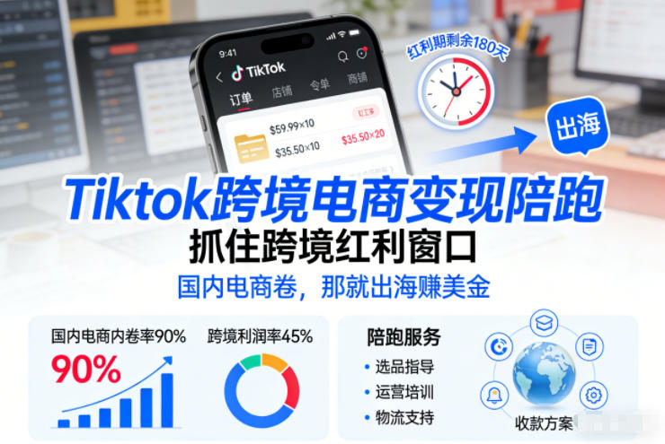 Tiktok跨境电商变现陪跑,抓住跨境红利窗口,国内电商卷,那就出海賺美金-宝藏屋创业网