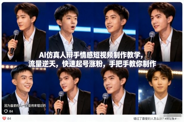 AI仿真人辩手情感短视频制作教学，流量逆天，快速起号涨粉，手把手教你制作-宝藏屋创业网