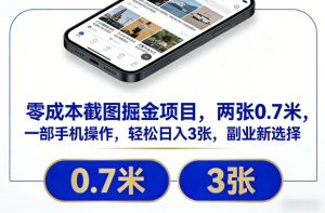 零成本截图掘金项目，两张0.7米，一部手机操作，轻松日入3张，副业新选择【揭秘】-宝藏屋创业网