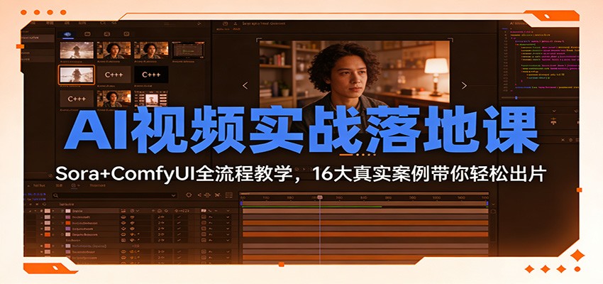 AI视频实战落地课：Sora+ComfyUI全流程教学，16大真实案例带你轻松出片-宝藏屋创业网