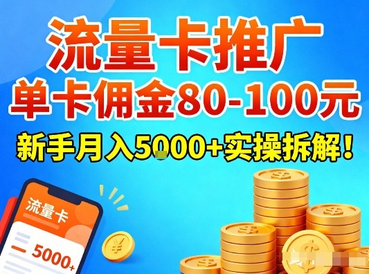 流量卡推广，单卡佣金80-100，新手月入5k+实操拆解！-宝藏屋创业网
