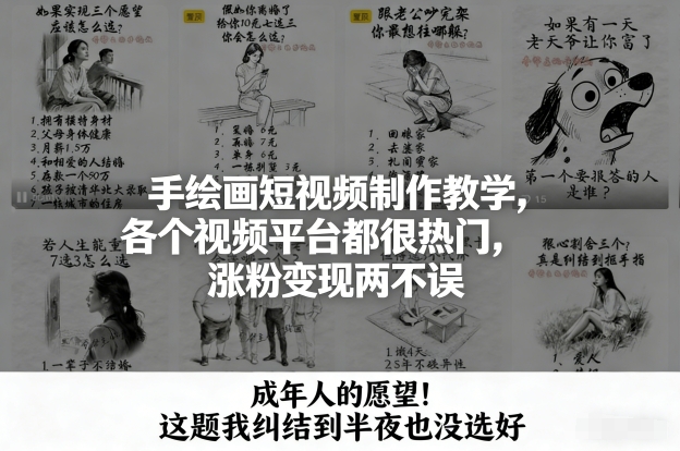 手绘画短视频制作教学，各个视频平台都很热门，涨粉变现两不误-宝藏屋创业网