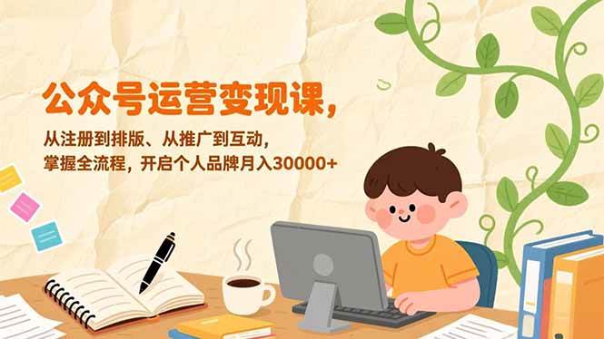 公众号运营变现课，从注册到排版、从推广到互动，掌握全流程，开启个人品牌月入30000+-宝藏屋创业网