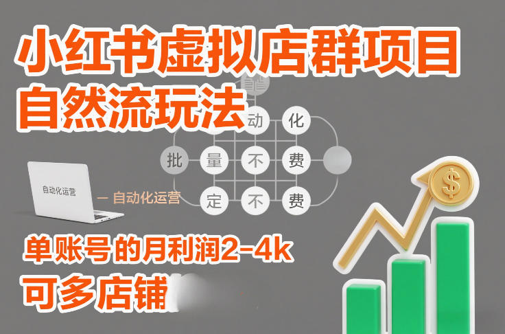 小红书虚拟店群项目，自然流玩法，批量自动化，稳定不费号，单账号的月利润2-4k，可多店矩阵-宝藏屋创业网