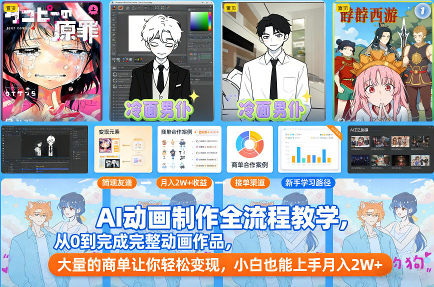 AI动画制作全流程教学，从0到完成完整动画作品，大量的商单让你轻松变现，小白也能上手月入2W+-宝藏屋创业网