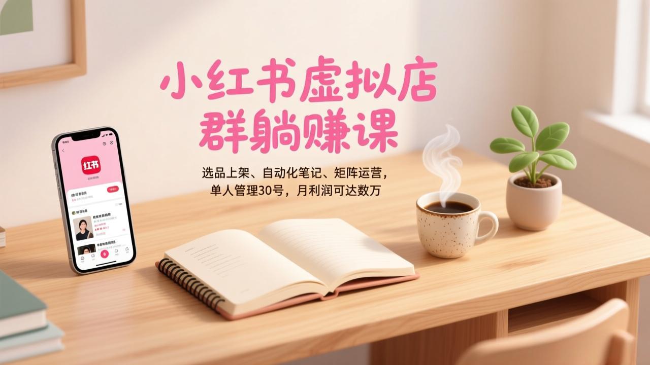 小红书虚拟店群躺赚课，选品上架、自动化笔记、矩阵运营，单人管理30号，月利润可达数万-宝藏屋创业网