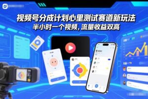 视频号分成计划心里测试赛道新玩法，半小时一个视频，流量收益双高-宝藏屋创业网