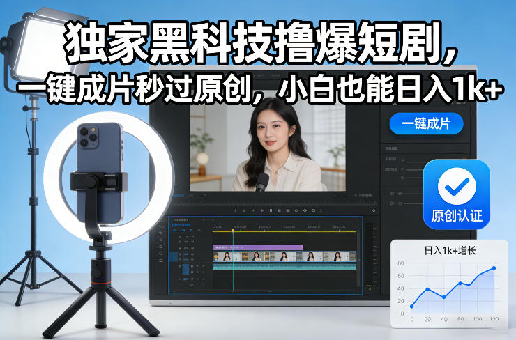 独家黑科技撸爆短剧，一键成片秒过原创，小白也能日入1k+【揭秘】-宝藏屋创业网