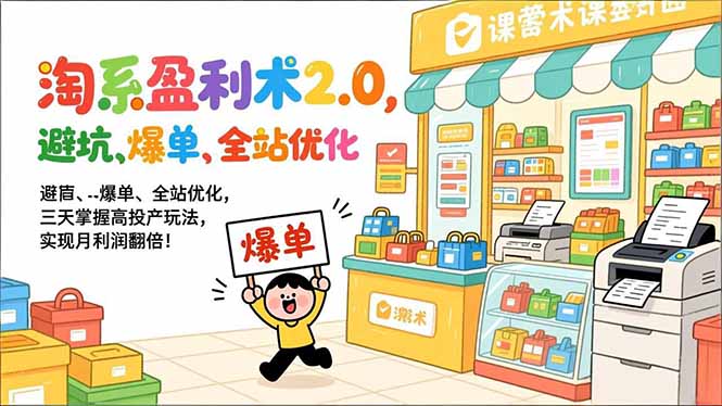 淘系盈利术2.0，避坑、爆单、全站优化，三天掌握高投产玩法，实现月利润翻倍！-宝藏屋创业网