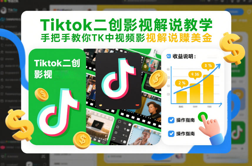 Tiktok二创影视解说教学，手把手教你TK中视频影视解说賺美金(更新26年1月)-宝藏屋创业网