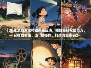 26年治愈系农村动画新玩法，播放量轻松破百万，日收益多张，0门槛操作，打造流量密码-宝藏屋创业网