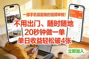 一部手机就能做的视频审核！不用出门，随时随地，20秒钟做一单，单日收益轻松破4张【揭秘】-宝藏屋创业网