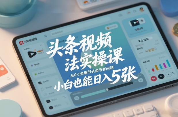 头条视频玩法实操课，从0-1全细节头条所有问题，小白也能日入5张-宝藏屋创业网