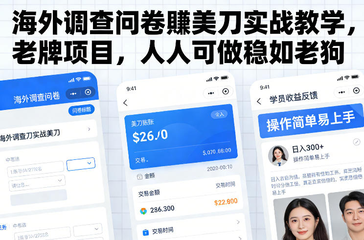 海外调查问卷賺美刀实战教学，老牌项目，人人可做稳如老狗-宝藏屋创业网