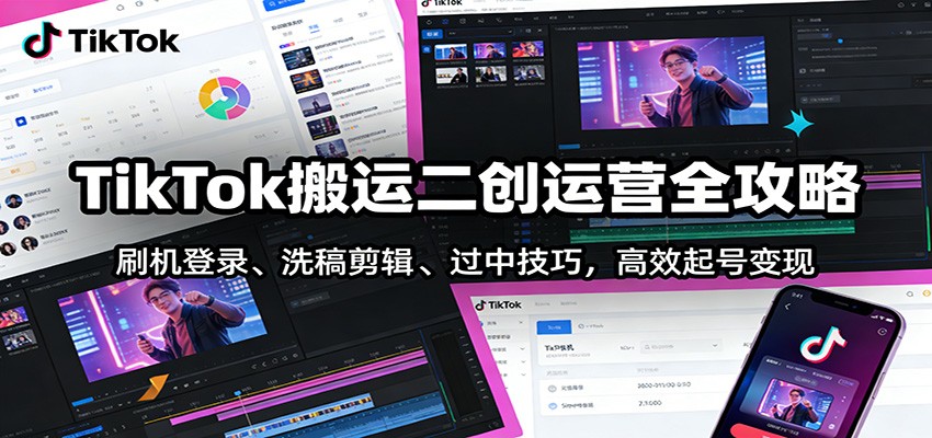 TikTok搬运二创运营全攻略：刷机登录、洗稿剪辑 、过中技巧，高效起号变现-宝藏屋创业网