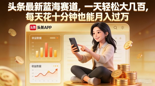 头条最新蓝海赛道，一天轻松大几张，每天花十分钟也能月入过1W【揭秘】-宝藏屋创业网