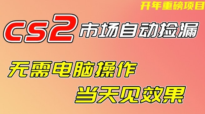 CS2市场自动捡漏项目，无需电脑操作，无需进入游戏，当天见效果，支持任何形式验证【揭秘】-宝藏屋创业网