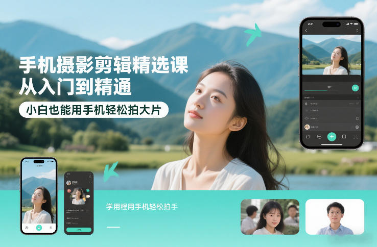 手机摄影剪辑精选课，从入门到精通，小白也能用手机轻松拍大片-宝藏屋创业网