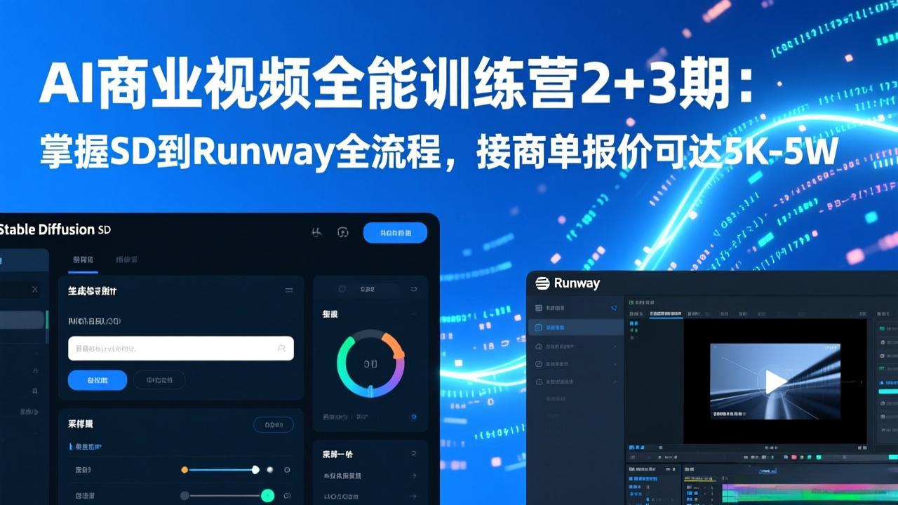 AI商业视频全能训练营2+3期：掌握SD到Runway全流程，接商单报价可达5K-5W-宝藏屋创业网