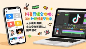 抖音剪辑全攻略：30+种视频类型教学，从手机到电脑，小白变身剪辑达人，接单增收-宝藏屋创业网