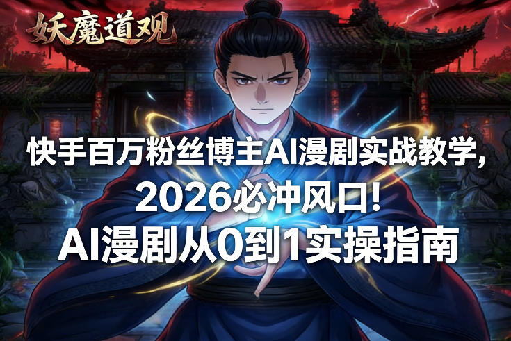 快手百万粉丝博主AI漫剧实战教学，2026必冲风口！AI漫剧从0到1实操指南-宝藏屋创业网