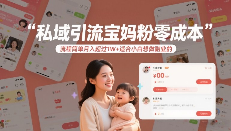 私域引流宝妈粉零成本流程简单月入超过1W+适合小白想做副业的-宝藏屋创业网