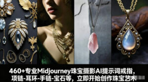 460+专业Midjourney珠宝摄影AI提示词戒指，项链-耳环-手链-宝石等，立即开始创作珠宝艺术-宝藏屋创业网