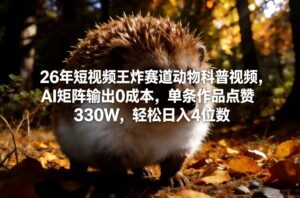 26年短视频王炸赛道动物科普视频，AI矩阵输出0成本，单条作品点赞330W，轻松日入4位数-宝藏屋创业网