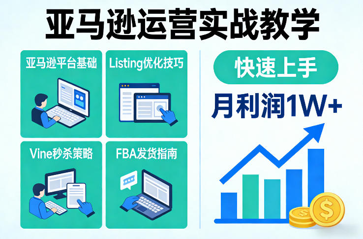 亚马逊运营实战教学，亚马逊平台+Listing优化+Vine秒杀+FBA发货等，快速上手，实现店铺月利润1W-宝藏屋创业网