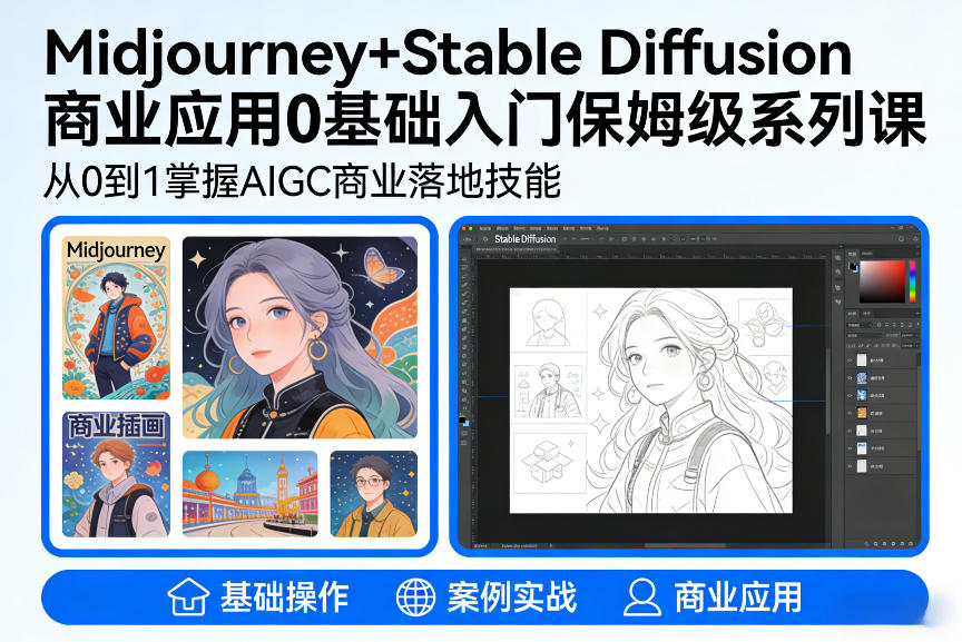 AIGC商业应用Midjourney+Stable Diffusion教程，0基础入门保姆级系列课-宝藏屋创业网
