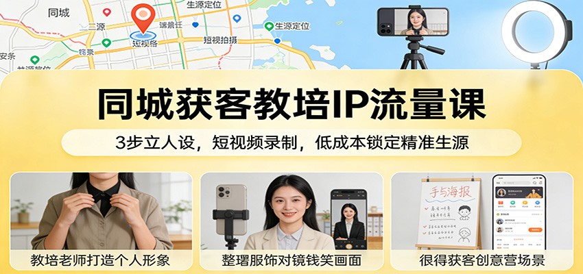 同城获客教培IP流量课：3步立人设，短视频录制，低成本锁定精准生源-宝藏屋创业网