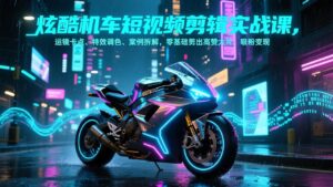 炫酷机车短视频剪辑实战课，运镜卡点、特效调色、案例拆解，零基础剪出高赞大片，吸粉变现-宝藏屋创业网