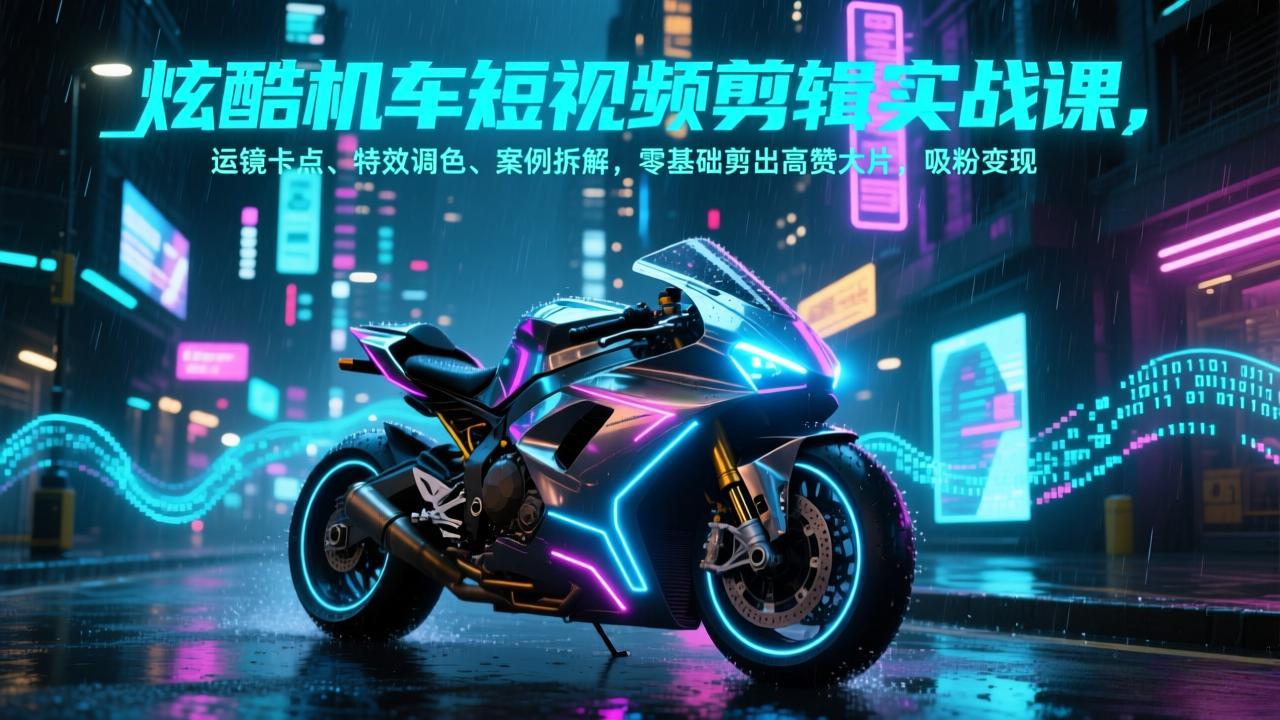 炫酷机车短视频剪辑实战课，运镜卡点、特效调色、案例拆解，零基础剪出高赞大片，吸粉变现-宝藏屋创业网