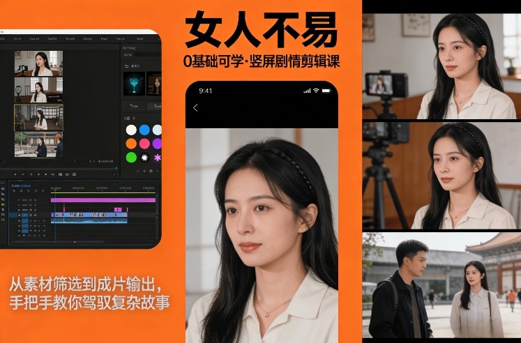 0基础可学！《女人不易》竖屏剧情剪辑课，从素材筛选到成片输出，手把手教你驾驭复杂故事-宝藏屋创业网