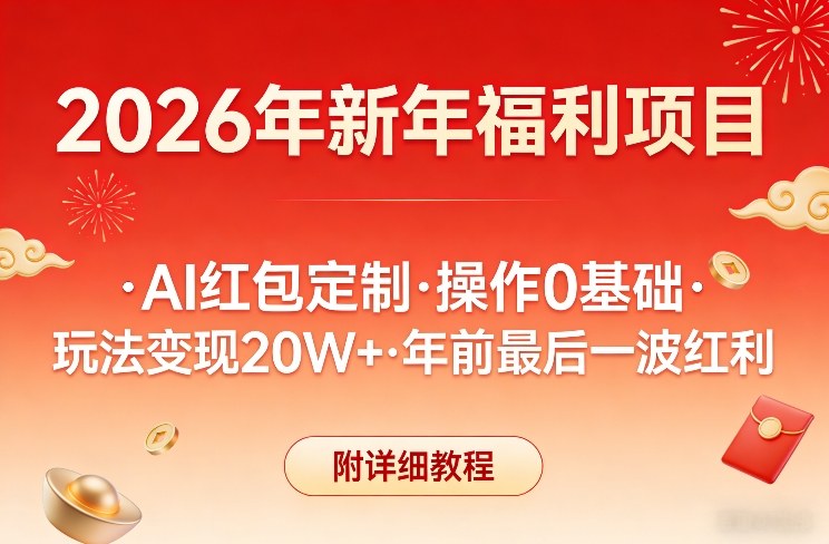 新年福利项目，AI红包定制，操作0基础，玩法变现20W+年前最后一波红利，附详细教程-宝藏屋创业网