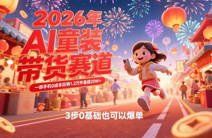 AI童装新春带货赛道，一部手机0成本狂销1.2万件喜提20W+，3步0基础也可以爆单-宝藏屋创业网