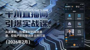 千川直播间引爆实战课,从测素材、拉爆素材到稳流速、控投产的完整闭环王炸打法(2026年2月-宝藏屋创业网