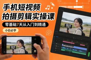 手机短视频拍摄剪辑实操课，零基础7天从入门到精通，小白必学-宝藏屋创业网