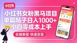 小红书女粉黑马项目，单篇帖子日入1k+，小白零成本上手-宝藏屋创业网