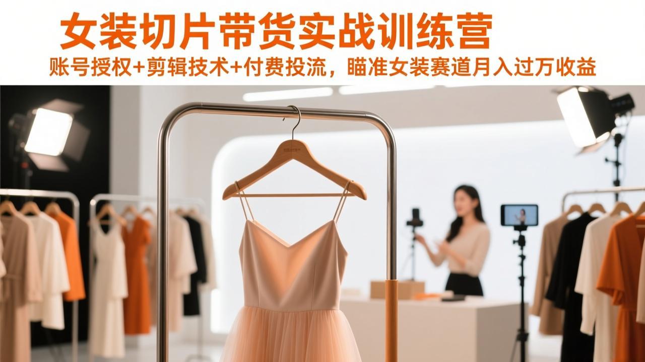女装切片带货实战训练营，账号授权+剪辑技术+付费投流，瞄准女装赛道月入过万收益-宝藏屋创业网