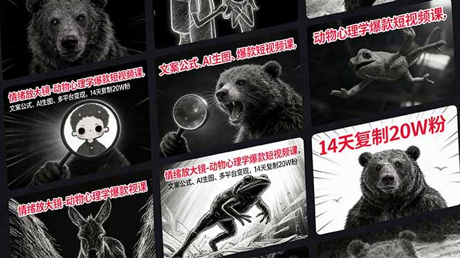 情绪放大镜-动物心理学爆款短视频课，文案公式、AI生图、多平台变现，14天复制20W粉-宝藏屋创业网