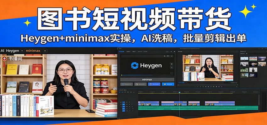 图书短视频带货：Heygen+minimax实操，AI洗稿 ，批量剪辑出单-宝藏屋创业网