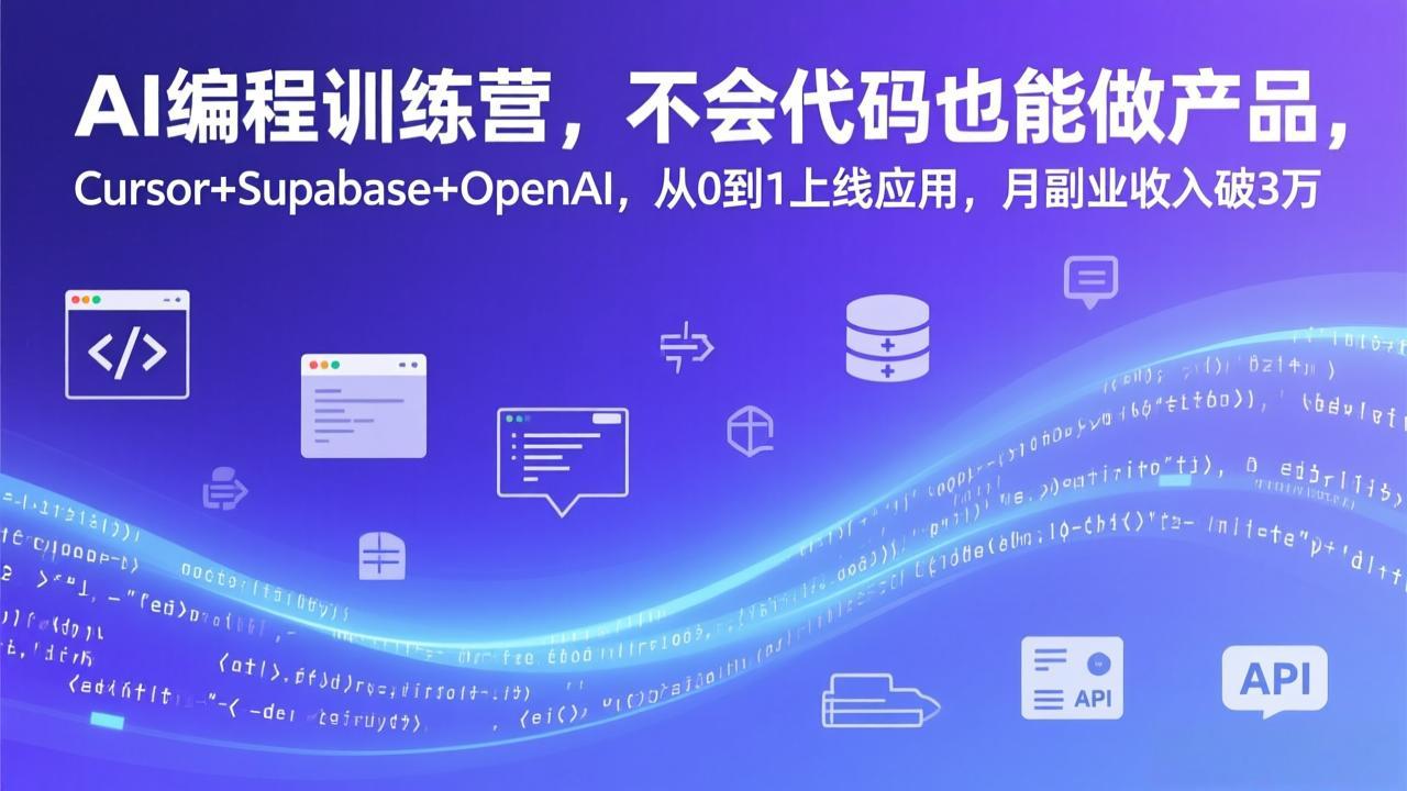 AI编程训练营，不会代码也能做产品，Cursor+Supabase+OpenAI，从0到1上线应用，月副业收入破3万-宝藏屋创业网