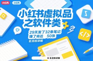 小红书虚拟品之软件类，29天发了32条笔记，賺了将近50张，全流程讲解-宝藏屋创业网