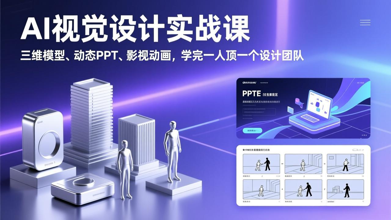 AI视觉设计实战课，三维模型、动态PPT、影视动画，学完一人顶一个设计团队-宝藏屋创业网
