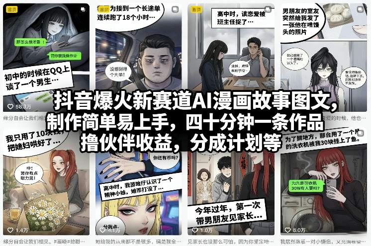 抖音爆火新赛道AI漫画故事图文，制作简单易上手，四十分钟一条作品，撸伙伴收益，分成计划等-宝藏屋创业网